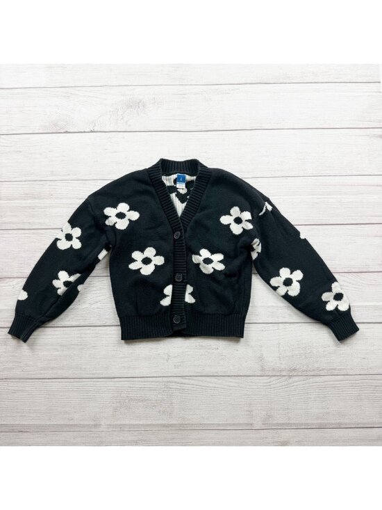 Old Navy Other - Old Navy Girls Black & White Daisy Floral Knit Button Down Cardigan Sweater M 8